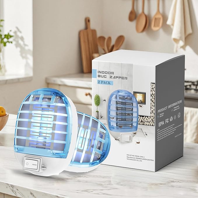 2 Pack Bug Zapper Indoor Electronic Mosquitoes Killer Zapper with Blue Lights for Living Room Baby Room Kitchen Bedroom(0324)