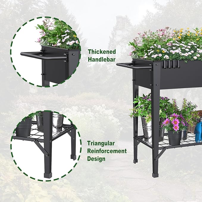 Highpro Raised Garden Bed with Wheels and Legs for Outdoor Use Mobile Elevated Planter Cart for Vegetable Herbs Flowers Potted Plants Black