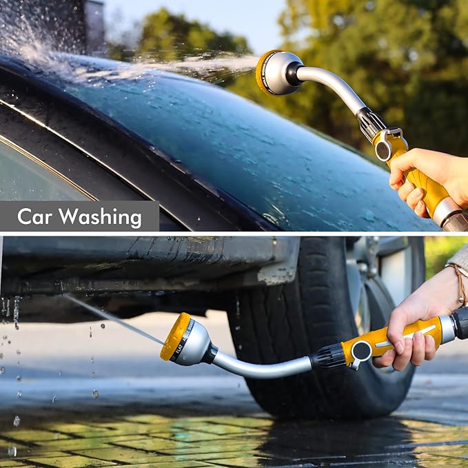 RESTMO Watering Wand Heavy Duty Metal Garden Hose Wand with 10 Spray Patterns 15-Inch Long Hose Nozzle Sprayer with Thumb Flow Control Ideal to Water Hanging Baskets and Shrubs Yellow
