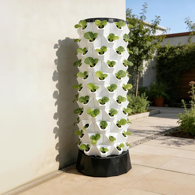 80 Pots Hydroponic Grow Tower Indoor 10-Tier Hydroponic Growing System Kit with 7.93Gal Water Tank &amp 660GPH Pump Automatic Watering Soil-Free Planter for Vegetables Lettuce Strawberry White