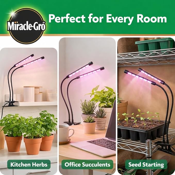 Miracle-Gro Grow Light for Indoor Plants - 10W LED Flexible 2-Head Selectable Spectrum for Indoor Plants Seeds Herbs Flowers Plug-in Anywhere for Any Plant
