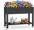 Vixzen Raised Garden Bed OutdoorReinforced Large Planter Box with Wheels &amp Storage ShelfMobile Planter Bed Box for Backyard Patio Balcony (Black 21Gal（43.31×17.72×33.66）)