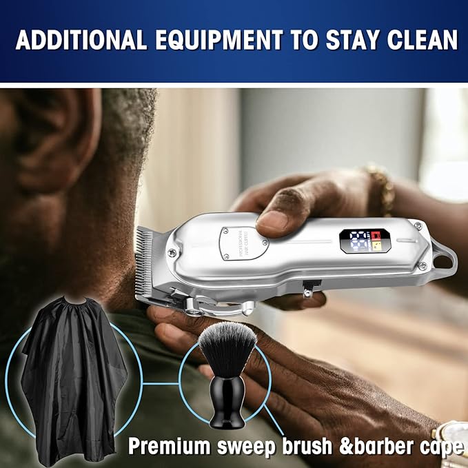 Karrte Professional Hair Clippers and Trimmer KitCordless Hair Cutting KitBarber Supplies for Men Beard Trimmer Mens Grooming Kit Accessories (Silver)