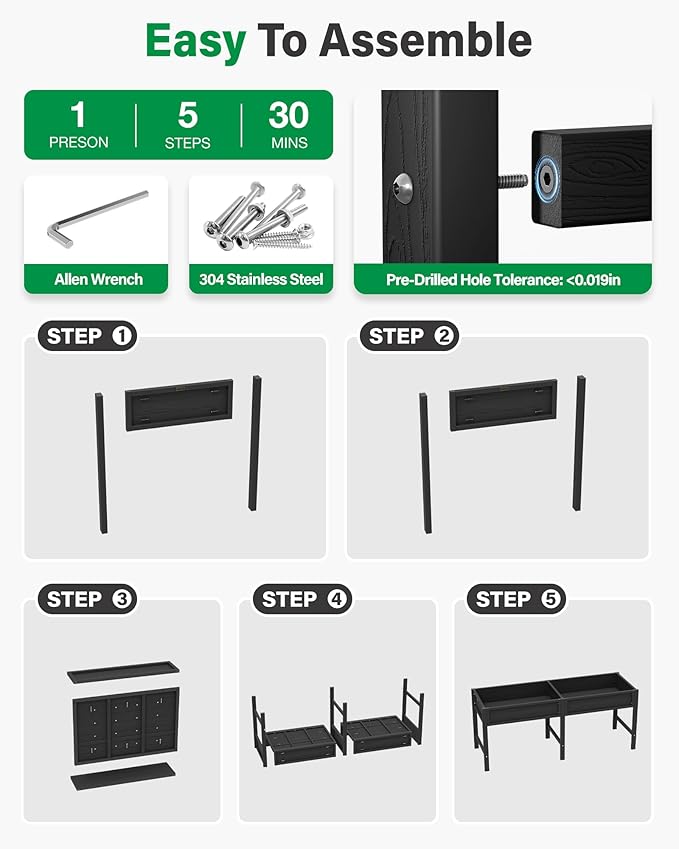 YEFU Raised Garden Bed with Legs: 72x24x30 Inch Elevated Planter Box for Herbs/Vegetables/Flowers - Waist-High UV-Resistant HIPS Material &amp Drainage Holes - 770lbs Capacity for Patio/Balcony (Blac