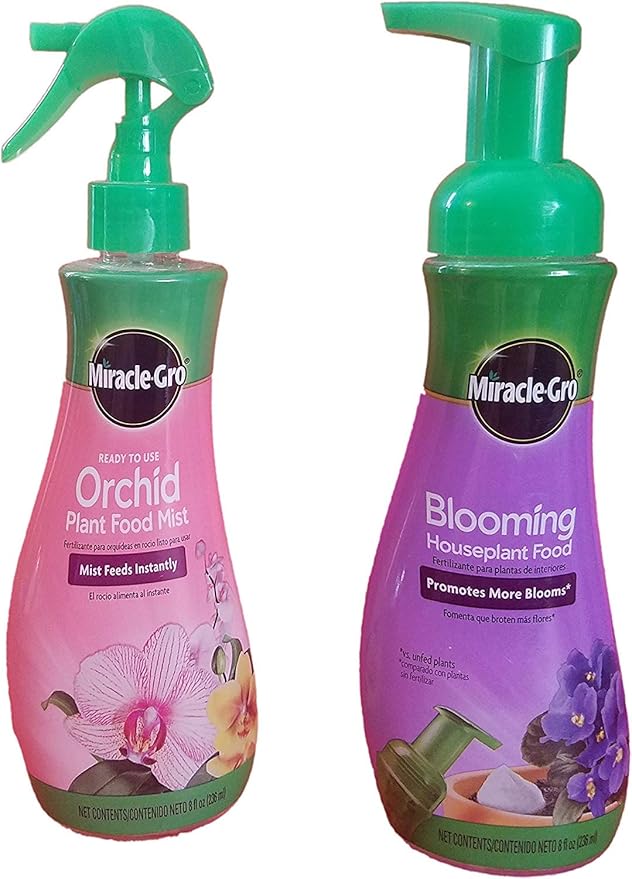 Miracle-Gro Blooming Houseplant Food 8 oz &amp Miracle-Gro Orchid Plant Food Mist (Orchid Fertilizer) 8 oz. (2 fertilizers)