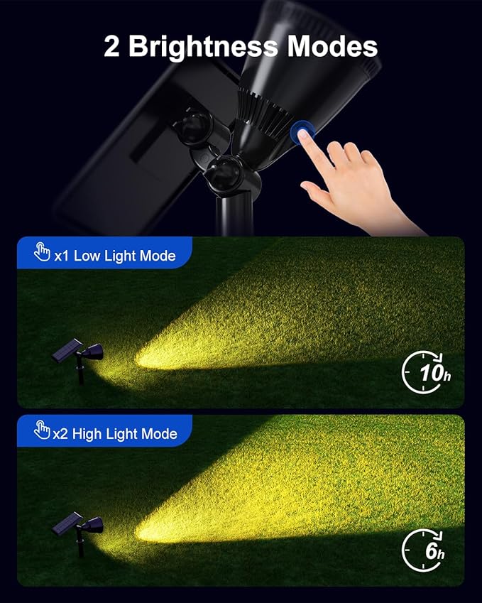 Solar Powered Spot Lights Outdoor Waterproof Super Bright LED Yard Spotlights for Tree Flag Lawn Sculpture Dusk to Dawn Landscape Uplighting for Outside House Wall Garden Backyard Walkway Driveway
