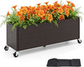 Raised Garden Bed with Wheels - All-Weather PE Rattan Wicker Elevated Garden Bed with Removable Liner &amp Lockable Wheels Indoor Outdoor Planter Box for Vegetable Flower Herb Fruit (1)