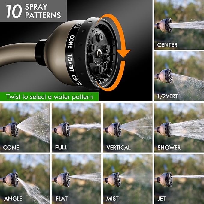 RESTMO Watering Wand Heavy Duty Metal Garden Hose Wand with 10 Spray Patterns 15-Inch Long Hose Nozzle Sprayer with Thumb Flow Control Ideal to Water Hanging Baskets and Shrubs