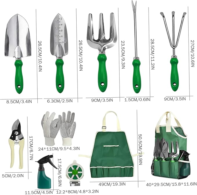 11PCS Gardening Tool Set Heavy Duty Stainless Steel Garden Tool Set with Handbag Gardening Hand Tools for Adults and Kids..