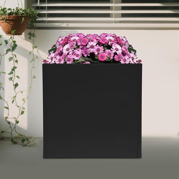 Heavy-Duty Galvanized Steel Raised Garden Bed 26x26x26in - Elevated Planter Box with Removable Panel for Tomatoes/Herbs/FlowersRust-Proof Outdoor Metal Garden Kit for PatioBackyardBalcony (Black)
