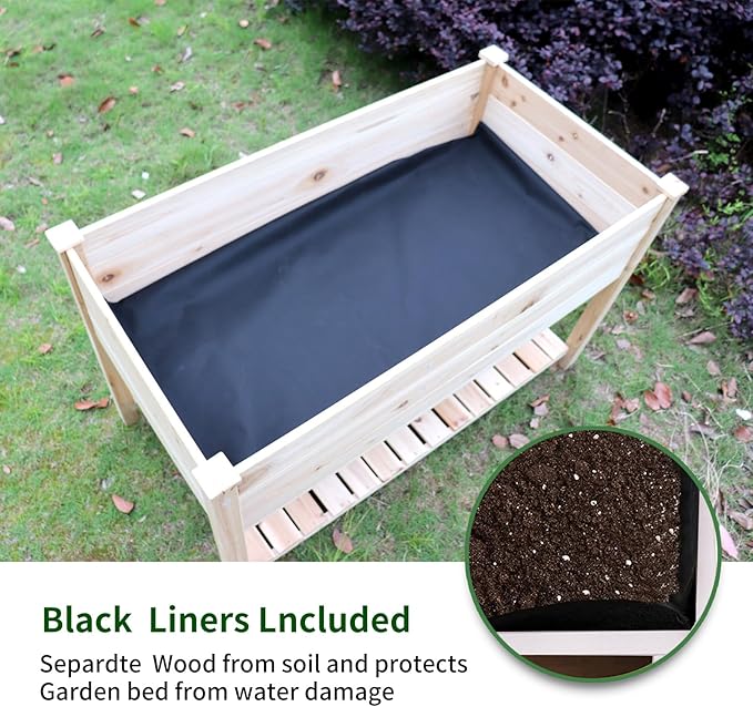 Raised Garden Bed Planter Box with Legs Storage Shelf Wooden Elevated Vegetable Growing Bed for FlowerHerbBackyardPatioBalcony 48.5x30x24.4in(colourless)