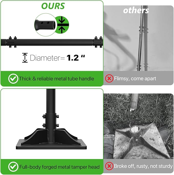 Steel Tamper Tool 49 inch Hand Tamper with Heavy Duty 8x8 Metal Tamper Head Long Handle Garden Tamper Tool for Dirt Landscaping Soil Ground Sand Black