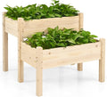 COSTWAY Raised Garden Bed 2-Tier Wooden Elevated Planter Box Stand with Legs for Vegetables Flowers Herbs Outdoor Indoor Garden Bed Kits for Backyard Patio Balcony Patio Natural