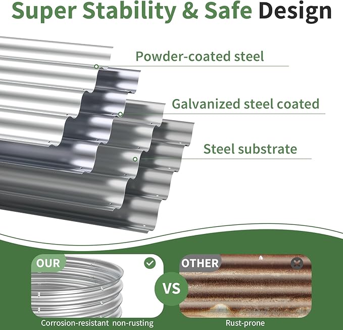 Metal Oval Raised Garden Beds(Silver) 6 × 3 × 1ft Galvanized Raised Garden Bed Kit Outdoor with Safety Edging Large Raised Planter Boxes for Gardening Vegetables and Flowers