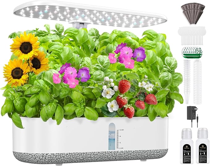 Large Hydroponics Growing System 14 Pods Indoor Herb Garden with LED Grow Light 5L Water Tank Hydroponic Grow Kit with 3 Auto-Timers Rotatable Light Panel and Child Lock for Home School Gardening