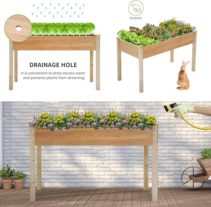 49x24x30 Inch Raised Garden Bed Outdoor Elevated Wood Planter Box Stand for Vegetable Flower Herb Backyard Patio Gardening Planter Box Natural