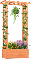 HAPPYGRILL Raised Garden Bed with Trellis Wood Elevated Garden Bed with Hanging Roof Planter Box Drainage Holes for Climbing Plants Flowers Vegetables 31 L x 14 W x 60 H