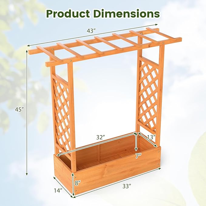 S AFSTAR Raised Garden Bed with Trellis 2 Pieces Fir Wood Planter Box with Flat Roof &amp Drainage Holes Vertical Planter Raised Bed for Climbing Plants Flowers &amp Vegetables 43 x 14 x 45 (