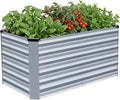 INNO STAGE 4x2x2ft Galvanized Raised Garden Bed Raised Garden Bed Kit-Metal Planter Box Outdoor Planting for Vegetables Fruits Herbs Flowers Silver