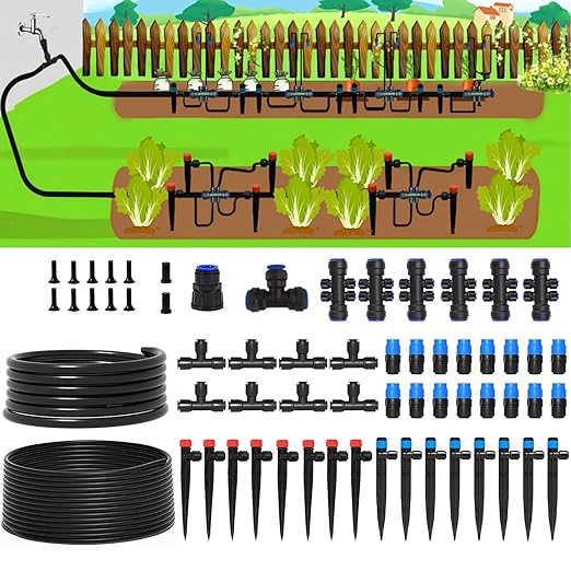 Quick-Connect Automatic Drip Irrigation System Kit – 230FT Garden Watering Kit with Adjustable Nozzles &amp Sprinklers for Greenhouse Lawn and Potted Plants Watering System