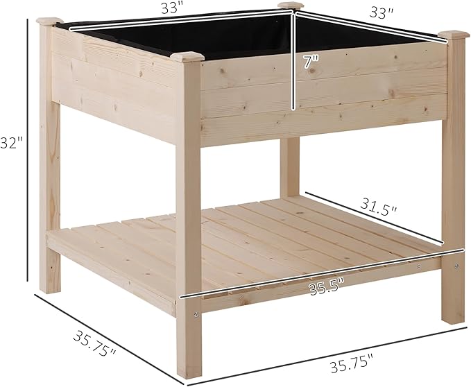 36'' x 36'' Raised Garden Bed with Storage Shelf 2 Tiers Elevated Wooden Planter Box Stand for Vegetable Flower Herb Patio Balcony and Backyard