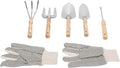 6 in 1 Garden Tools Set Stainless Steel Shovel Trowel Weed Puller Hand Rake Fork with Canvas Gloves for Planting Vegetables Flowers Potted Plants