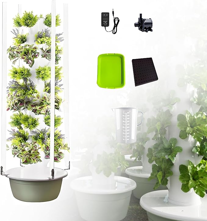 Hydroponics Growing System Vertical Tower with LED Grow Lights and Hydrating Pump Aeroponics Growing Garden Kit for Indoor Herbs Fruits and Vegetables Green-5Layer