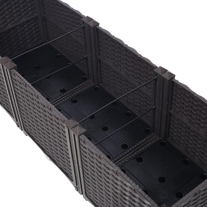 Donext Brown Modern Planter Box OutdoorsExtra Deep Raised Garden Bed Balcony Planters with Drainage Layer Outdoor Flower Vegetable Pot(47.2 L X 15.7 D X 14.7 H)
