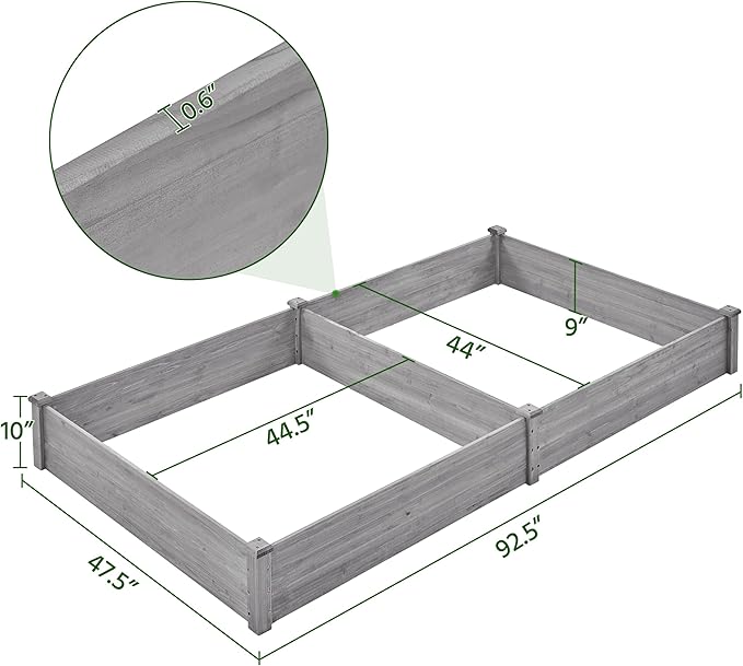 Yaheetech 8×4ft Wooden Horticulture Raised Garden Bed Divisible Elevated Planting Planter Box for Flowers/Vegetables/Herbs in Backyard/Patio Outdoor 93 x 48 x 10in Gray