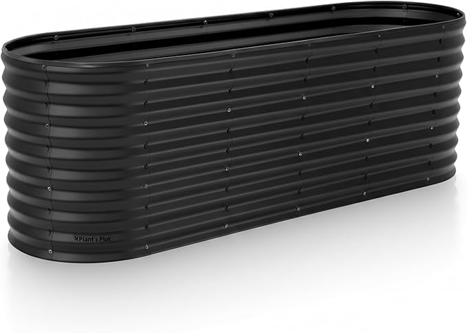 Plant &amp Plot Galvanized Raised Garden Beds Outdoor // 6×2×2 ft Planter Raised Beds for Gardening Vegetables Flowers // Large Metal Garden Box (Black) // Patented Tool-Free Design