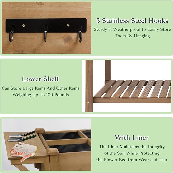 Raised Garden Bed Outdoor with Lockable Wheels 55x 24 x 33 Elevated Wood Planter Box for Backyard Balcony Patio  Garden Flower Beds with Drainage Holes &amp Storage Shelf Gift for Gardening Br