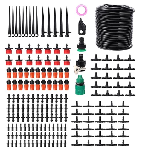 GLEAVI Automatic Drip Irrigation Kit 15m Garden Watering System DIY Micro Drip Sprinkler for Greenhouse Lawn and Patio Plant Irrigation