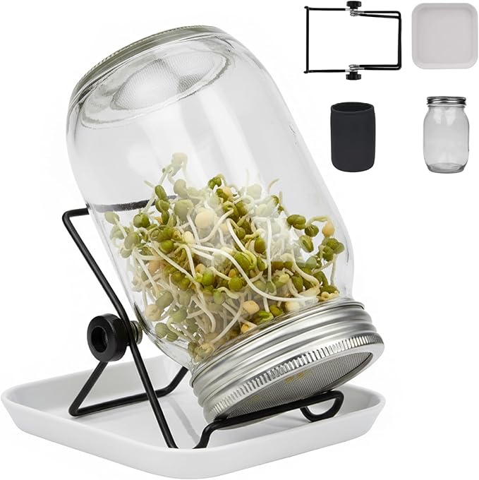 Sprouting Jar Kit Complete Seed Sprouting Jar Kit with Stainless Steel Stand &amp Drip Tray Easy Home Sprout for Microgreens Beans Broccoli