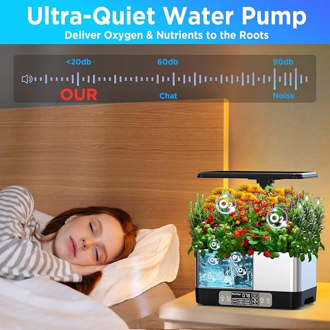 Hydroponics Growing System Indoor Garden Smart Indoor Herb Garden with Grow Light in Door Gardening System 8 Pods APP &amp WiFi Control Auto Timer Quiet Pump Stainless Gift for Women Mom Blac
