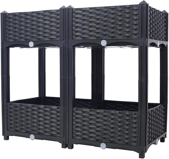 ZeHuoGe Planter Raised Beds Elevated Planter Garden Box with Drainage Plug Raised Garden Beds for Vegetable/Flower/Herb Outdoor Standing Planter Beds Gardening (Black 31.5 Inch)