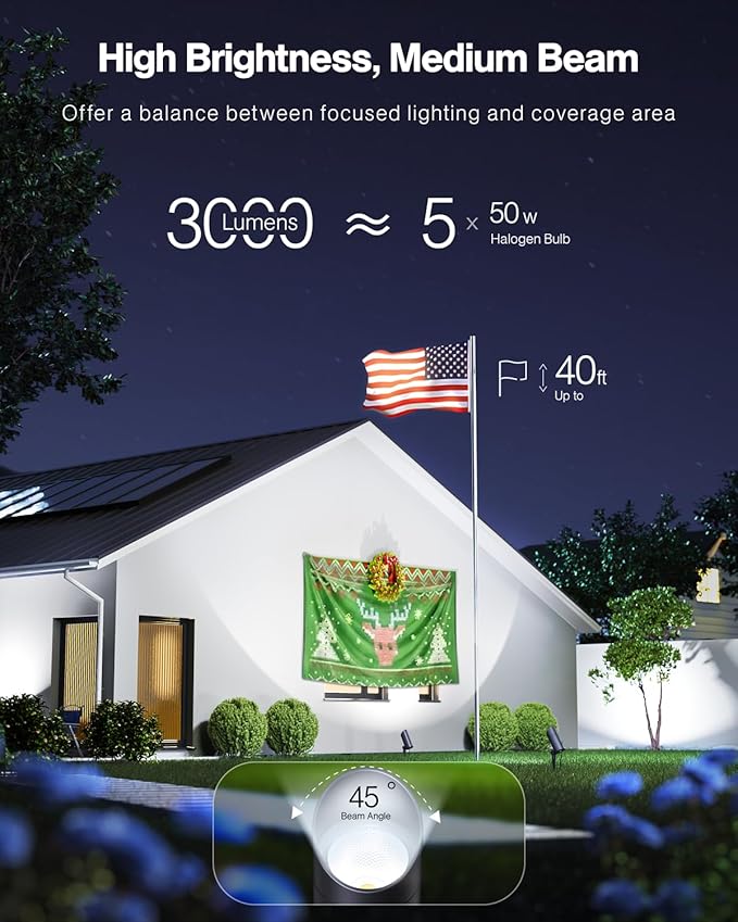 HIBOITEC 30W Spot Lights Outdoor Dusk to Dawn 120V Plug in Flag Pole Light 3000LM 5000K LED Waterproof Landscape Spotlight for Yard Garden Tree Statue 5.9 FT Cord with Plug