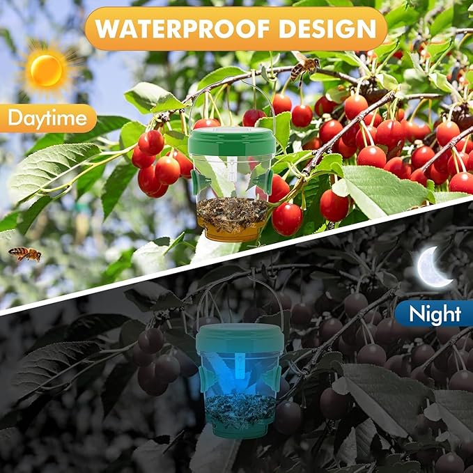 Wasp Traps for Hunting Wasps Bees Hornets Insects Yellow Jacket Traps Wasp Trap Catcher Reusable Solar Powered Hanging for Outdoor 4 Packs