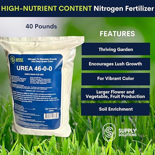 Supply Solutions Urea 46-0-0 Nitrogen Fertilizer to Stimulate Lush Growth and Deep Green Color - Plant Food Plant Fertilizer for Plants Lawn Garden - Bloom Booster for Flowers Fruits (40 Pounds)