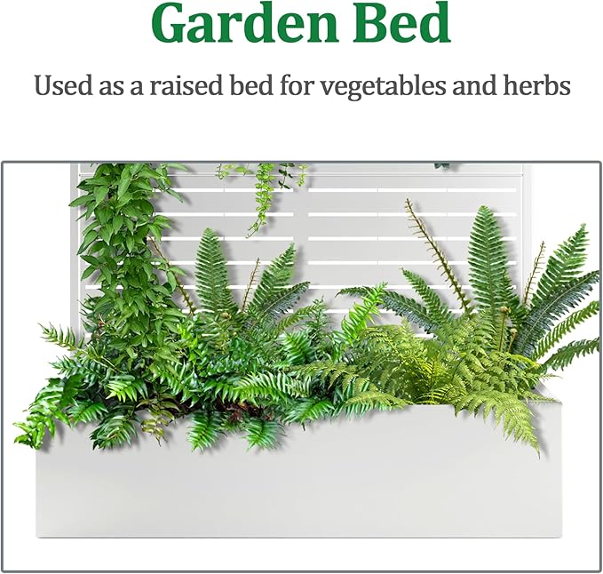Metal Raised Garden Bed with Trellis 2 in 1 Trellis with Planter Box &amp Privacy Screen for Climbing Plants Vine Outdoor Standing Flower Beds with Drainage Holes 47 L x 16 W x 71 H White