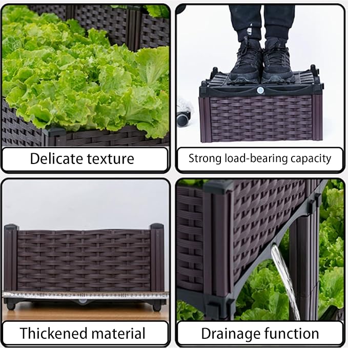 3-Pack Raised Garden Bed with Legs Elevated Plastic Planter Boxes with Drainage Holes Easy Assembly Outdoor Gardening Containers for Vegetables Herbs Flowers - Fit Patio Balcony Backyard