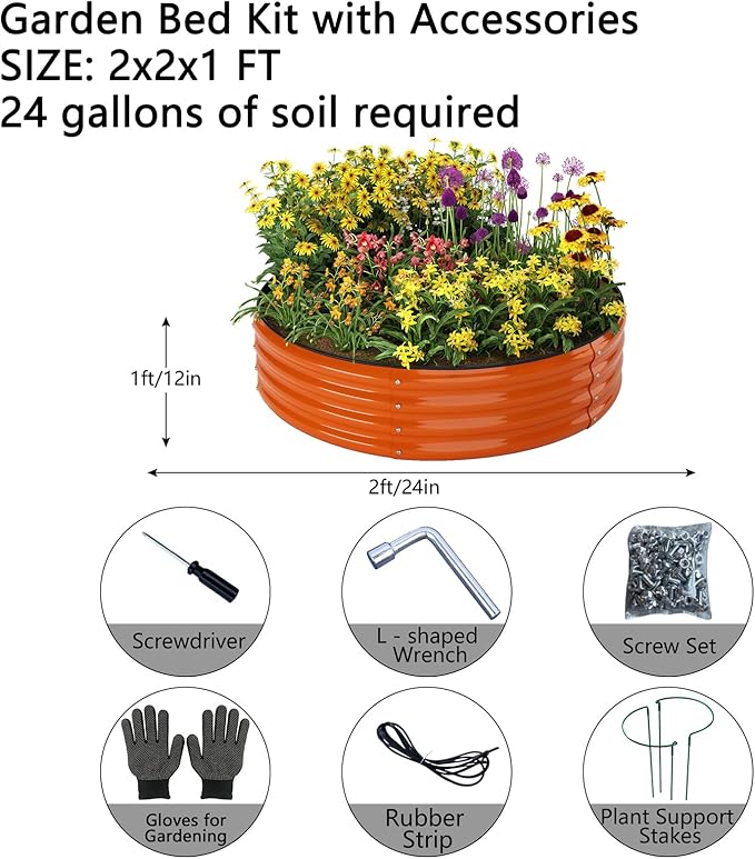 Galvanized Metal Planter Round Raised Garden Bed Kit for Gardening Outdoor2x2x1ft Grow Garden Box Raised Flower BedRound Galvanized Planter Outdoor Metal Fire Pit Ring