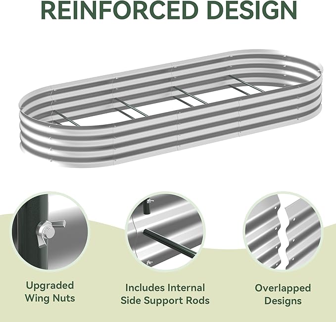 Raised Garden Bed with Self-Watering System 8x3x1 ft Elevated Planter Boxes Outdoor with Mesh Cover Oval Galvanized Raised Beds for GardeningVegetablesFlowers Backyard Patio