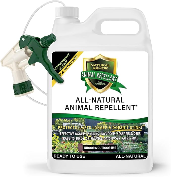 Natural Armor Animal &amp Rodent Repellent Spray. Repels Skunks Raccoons Rats Mice Deer Rodents &amp Critters. Repeller &amp Deterrent in Powerful Peppermint Formula – 128 Fl Oz Gallon Ready to