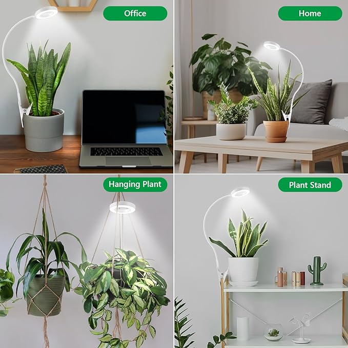 Grow Lights for Indoor Plants Full Spectrum Clip on Plant Lights for Indoor Growing White Halo Grow Lamp 3 Pack with 360° Gooseneck 6/12/16H Timer 3 Light Modes 5 Dimmable