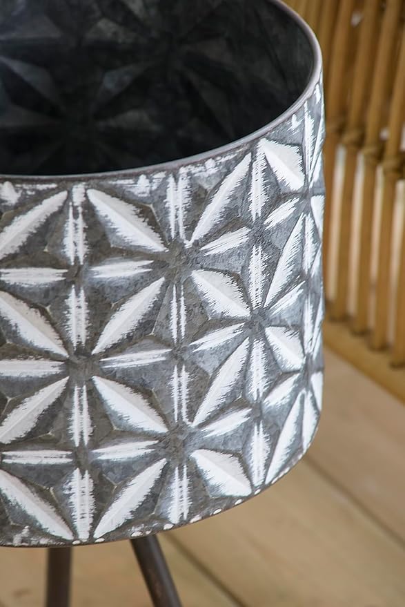 Set of 2 Metal Planter StandRound Galvanized Grey Farmhouse Planter