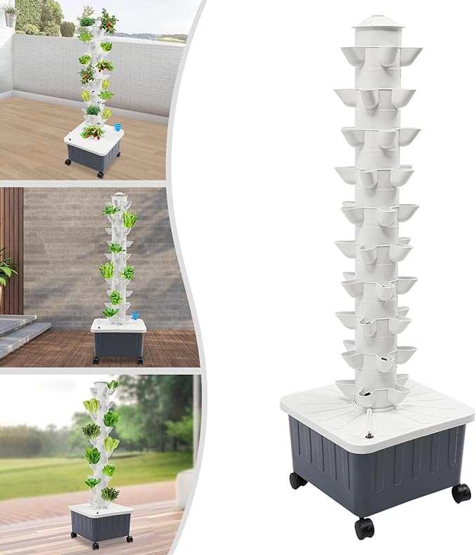 50-Plant Vertical Vegetable Plant Tower Hydroponics Growing Box Kit 10W