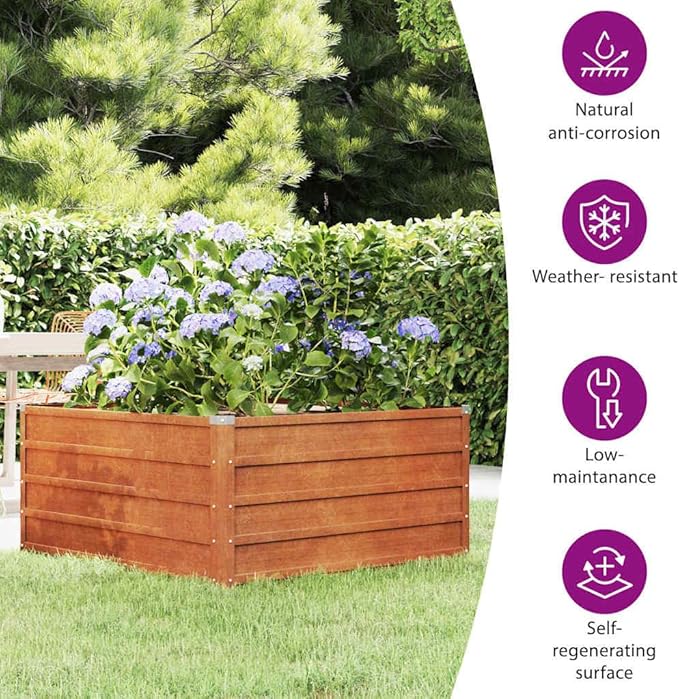 vidaXL Garden Raised Bed Flower Box Planter Pot corten Steel - 39.4x39.4x17.7 - Durable y Finish for Balcony Patio Garden