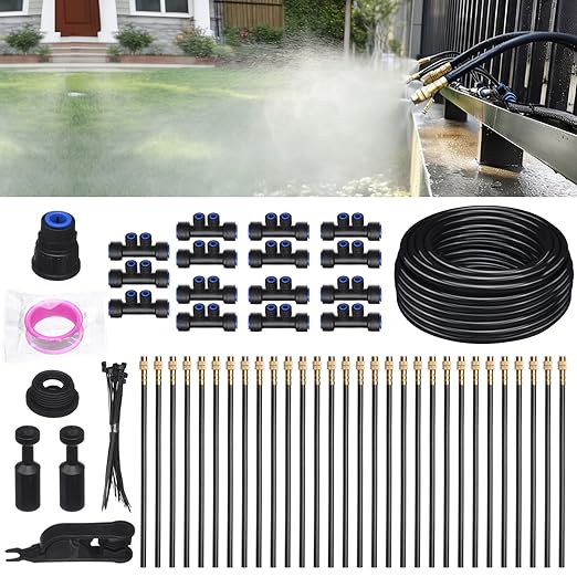 Drip Irrigation System for Garden Automatic Watering System with Adjustable 360° Copper Spray Nozzles DIY Drip Irrigation Kit for Yard Lawn Greenhouse Raised Beds &amp Potted Plants (50FT)