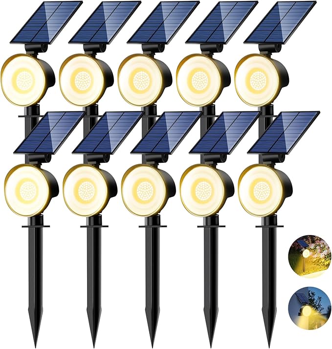 nipify 10 Pack Solar Spot Lights Outdoor Waterproof with 3 Modes Solar Spotlight Light for Outside Yard Landscape Lighting Pathway Lights WallWarm White