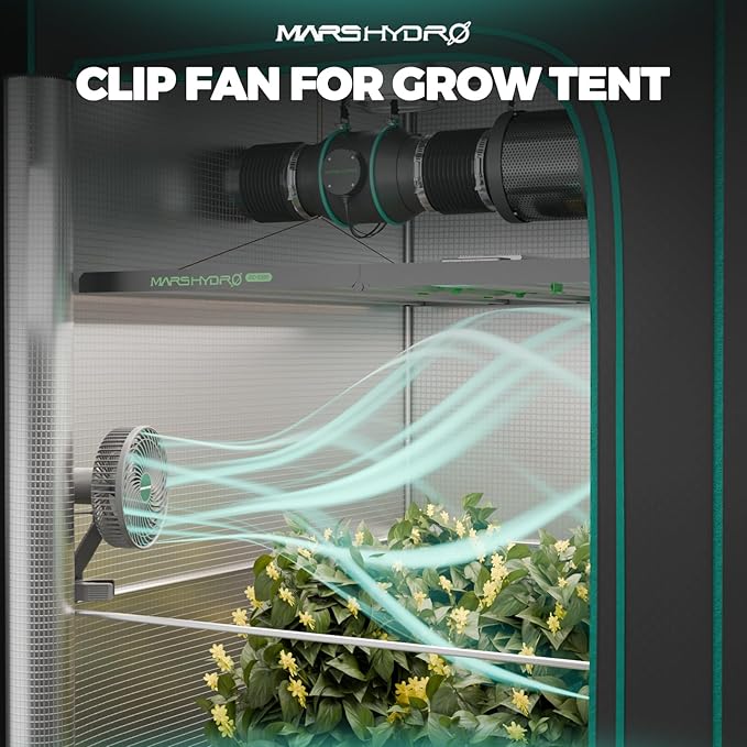 MARS HYDRO Updated 2-Pack M6 Grow Tent Fan A powerful Oscillating Clip Fan with Low Noise for Hydroponic Plants and Ventilation Circulation with convenient APP/WiFi Control.